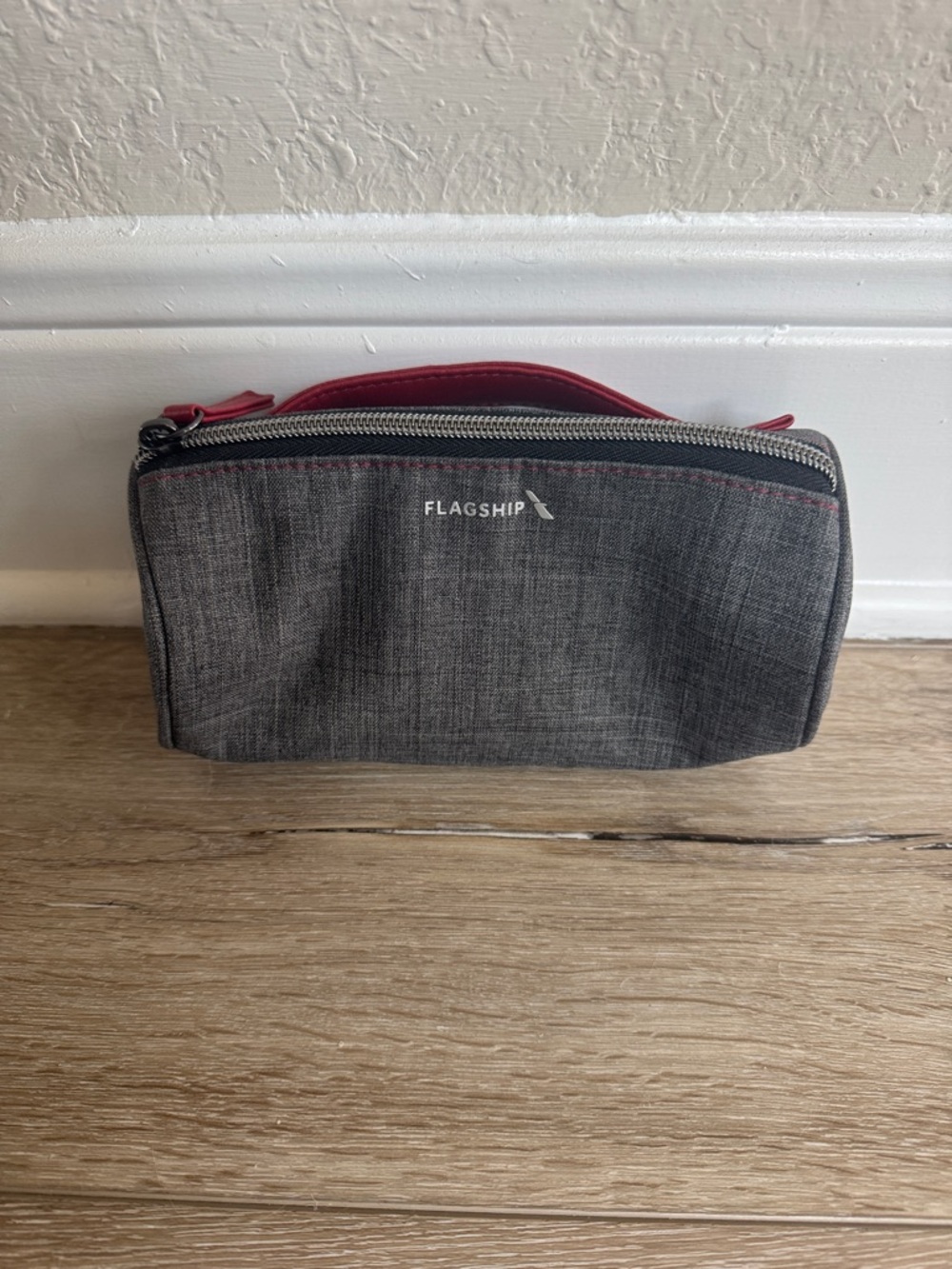 Small Gray & Red Travel Toiletry Bag